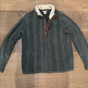 Carbon2Cobalt Olive Cable Knit Sherpa Collar Zip Cardigan Jacket Size L